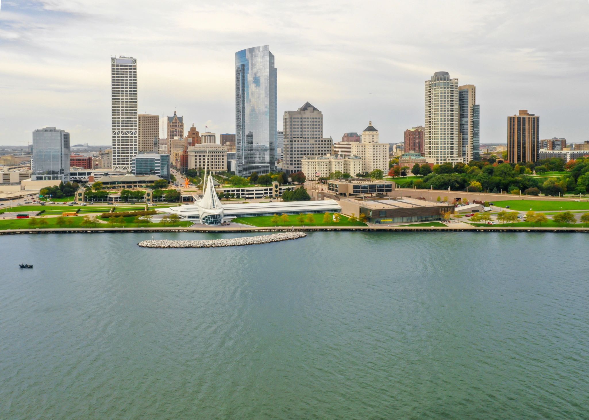 Milwaukee skyline aerial view representing metro-adjacent bunker planning in Wisconsin