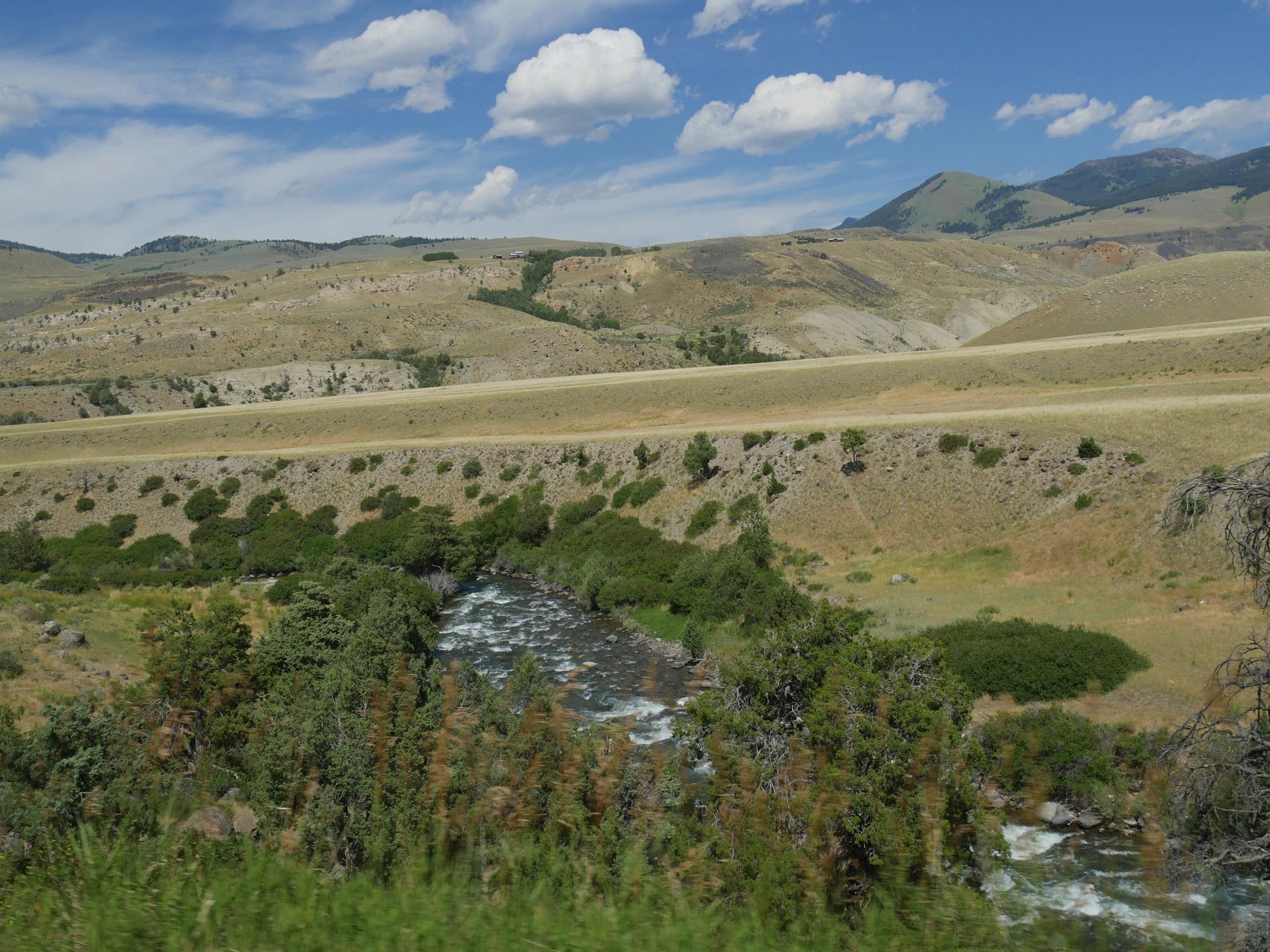 Mountain landscape near Gardiner, Montana with the Yellowstone River
