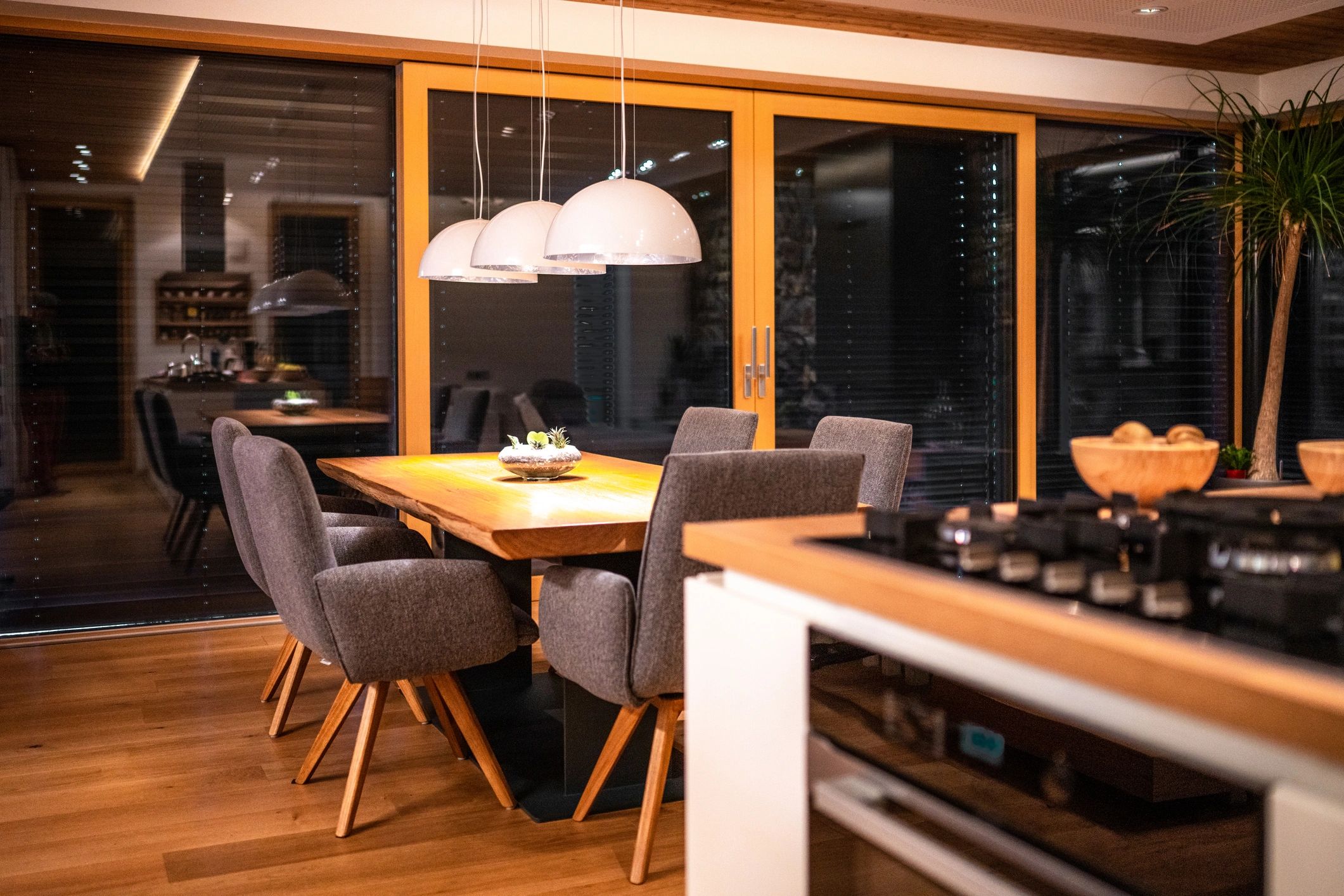 Evening kitchen interior for polished basement conversion design