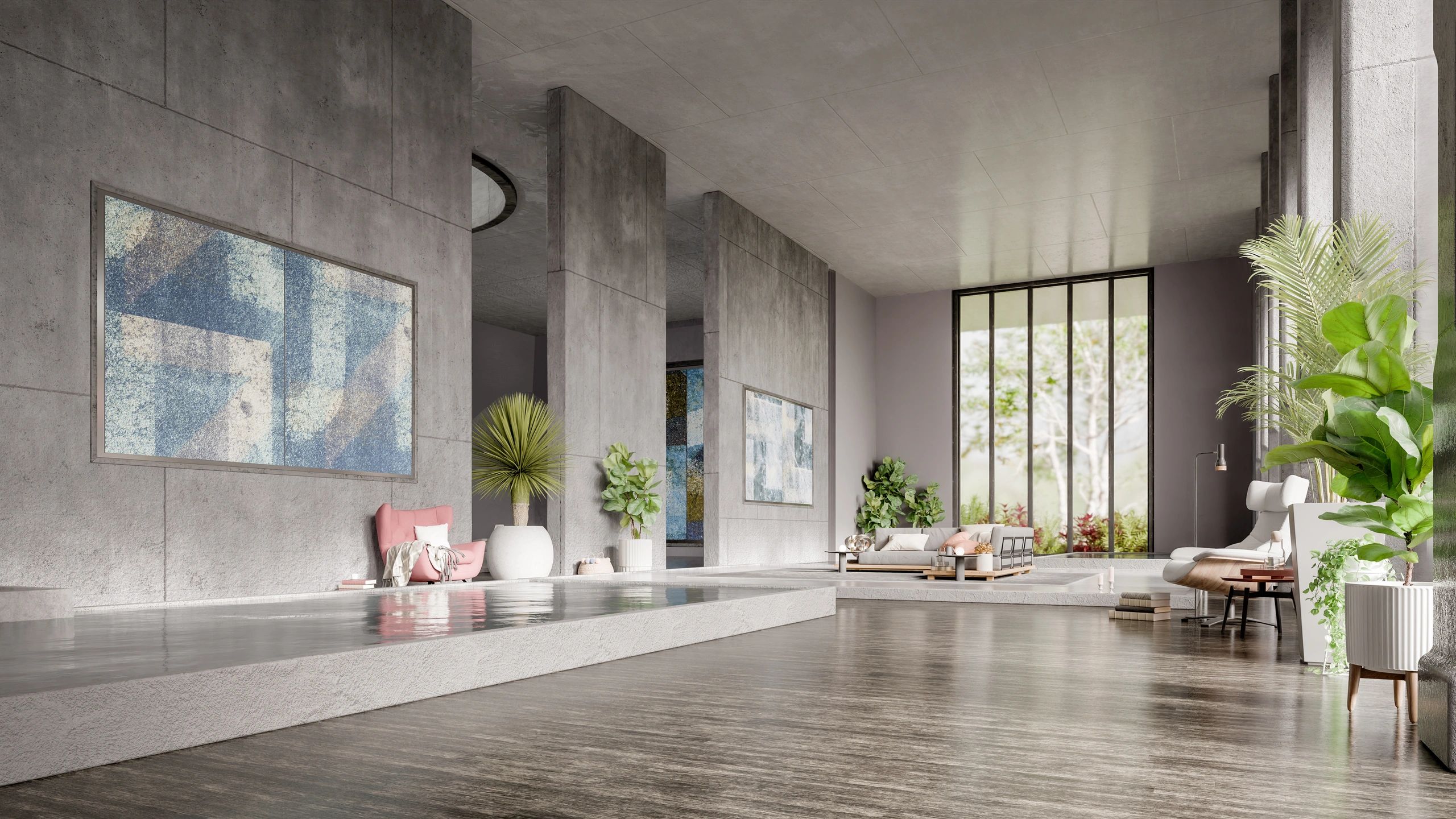 Concrete luxury interior concept for bunker living
