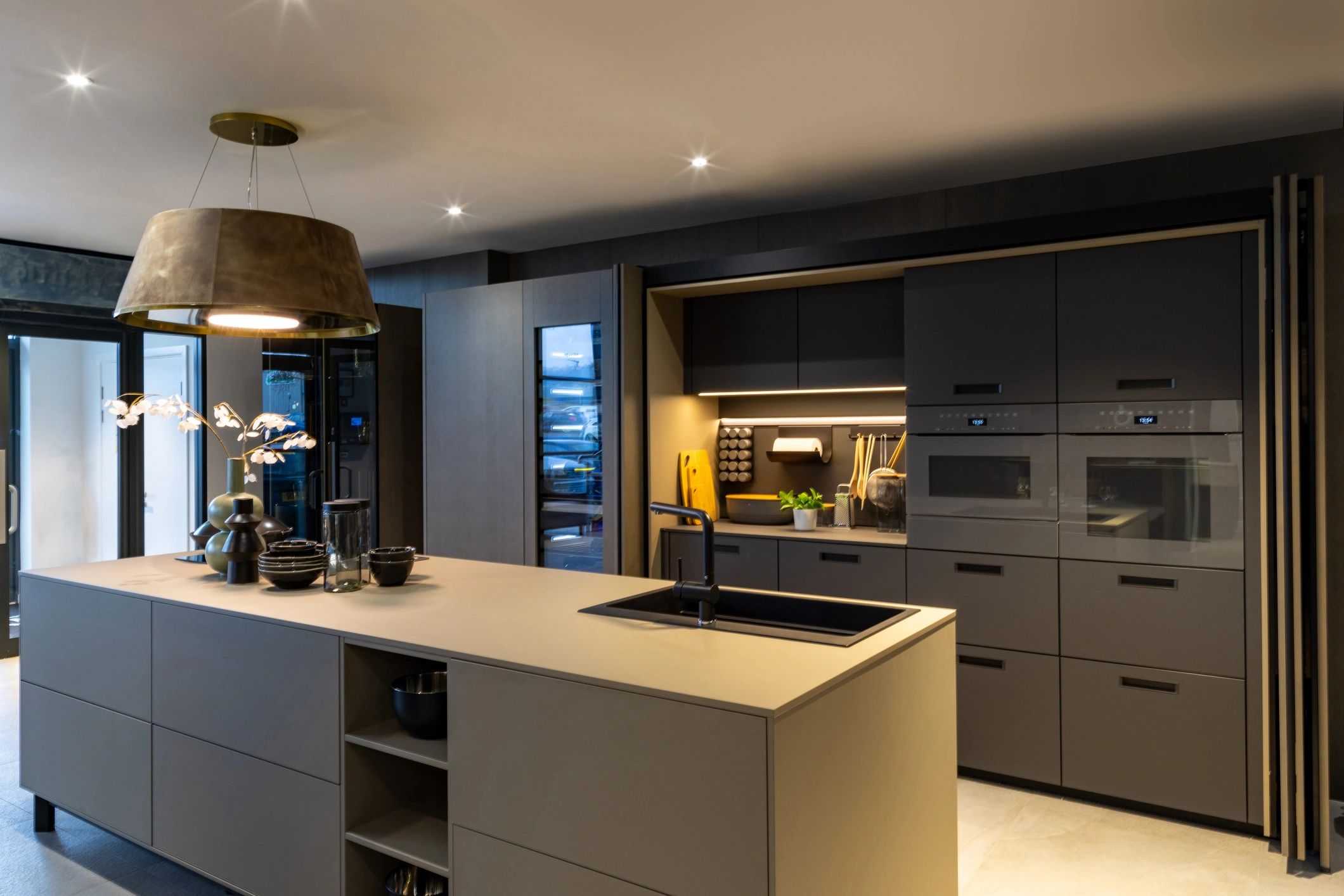 Dark modern kitchen suited to premium bunker interiors