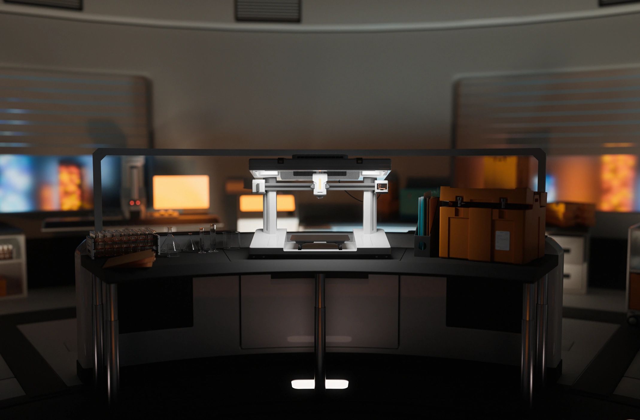 High-tech lab environment representing electromagnetic and systems vulnerability