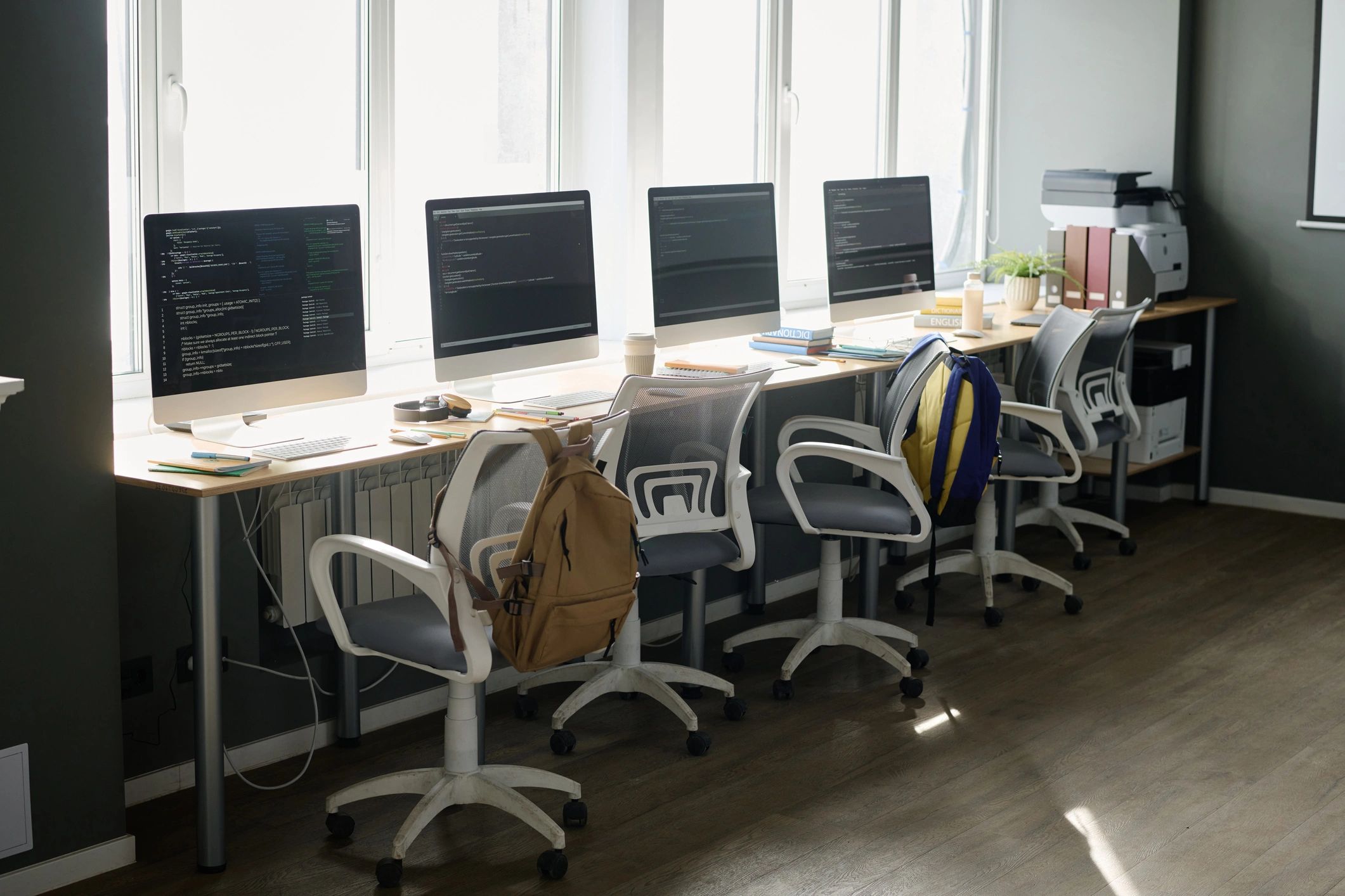 Technology room with multiple stations for security and communications planning