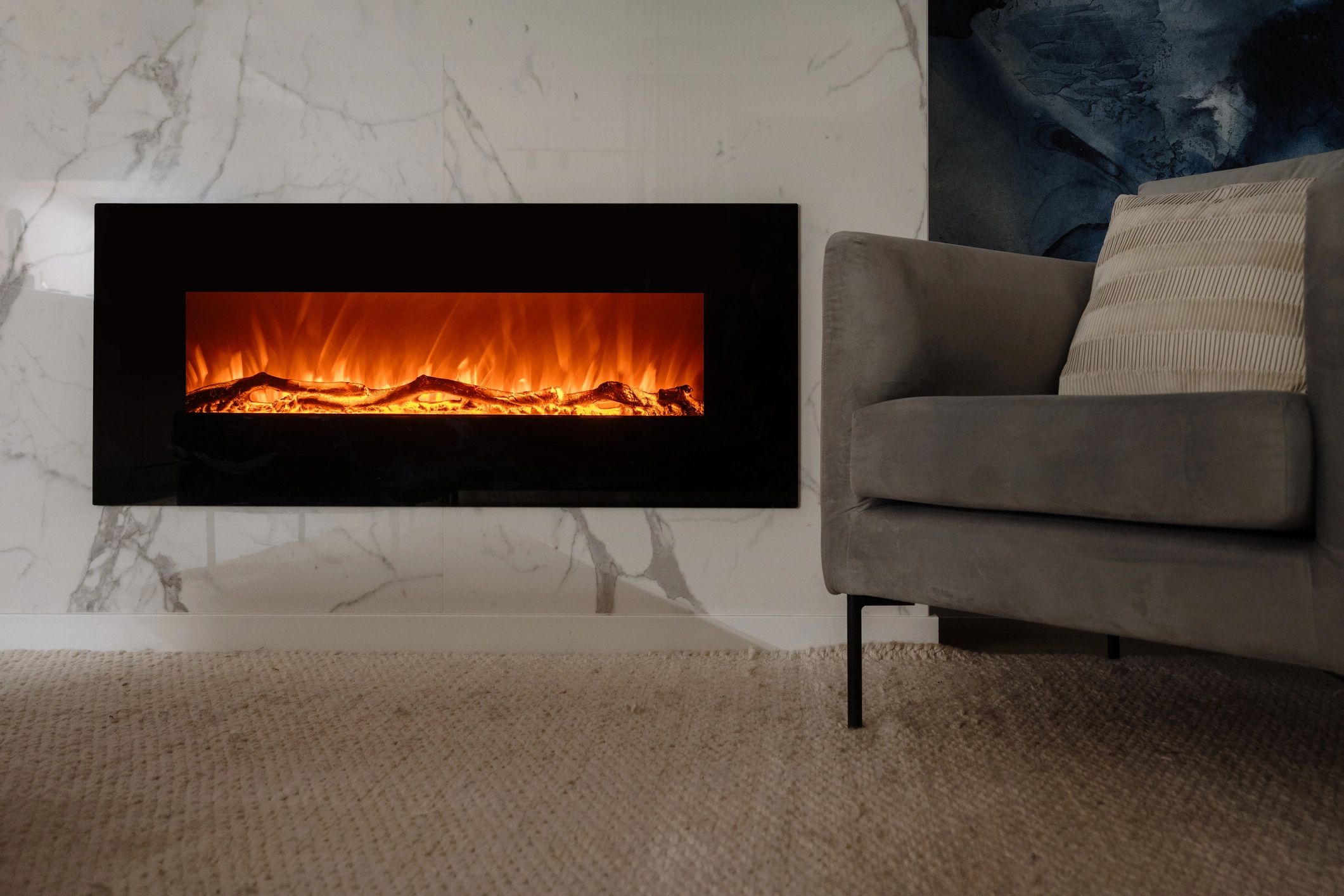 Fireplace feature wall for finished basement family room