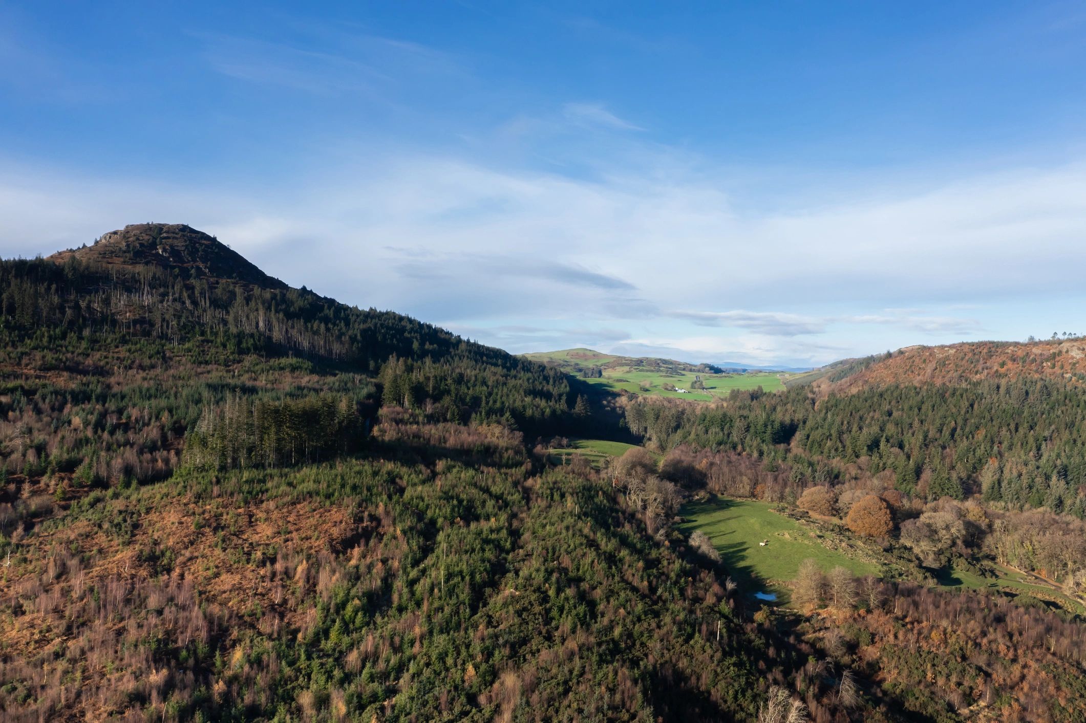 Aerial view of a rural landscape in Scotland