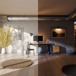Hardened Safe Room Plan architectural product image with dark refined secure room aesthetic