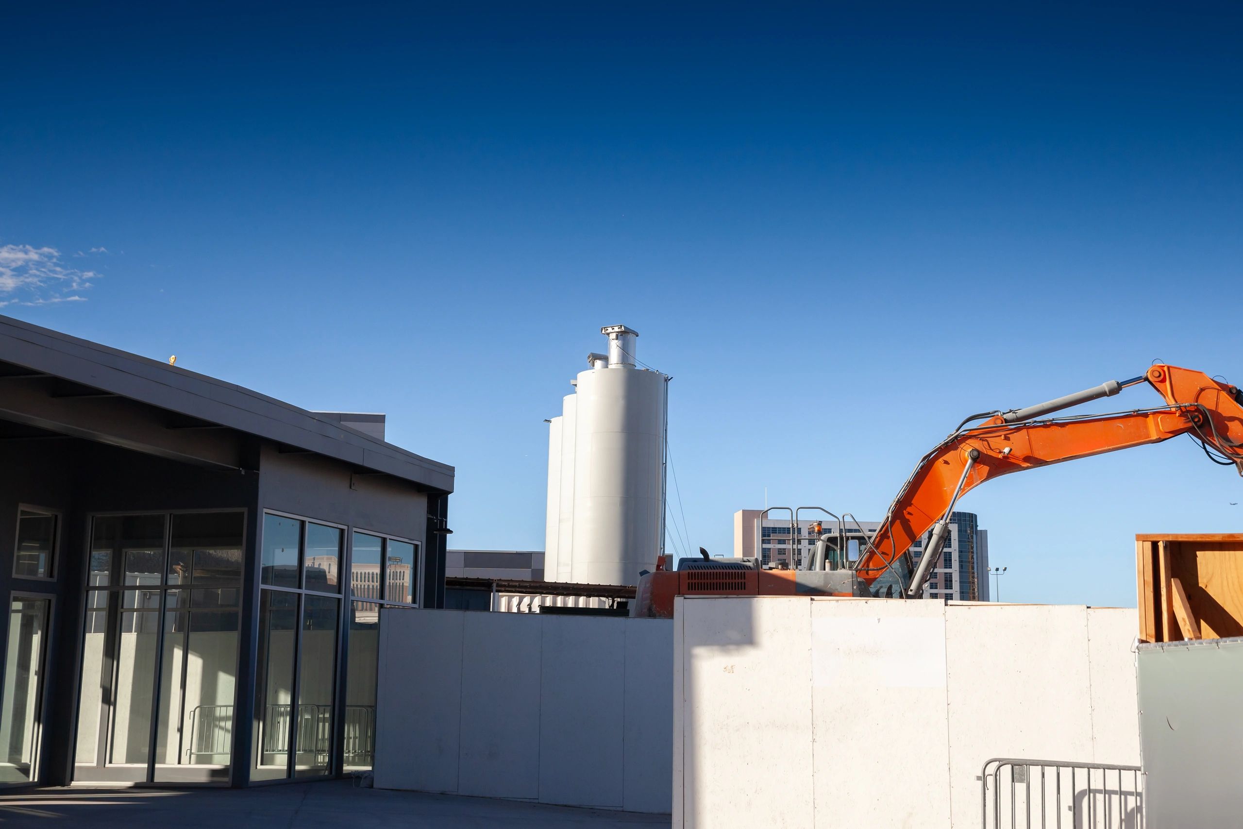 Construction site with concrete silos in Las Vegas, Nevada