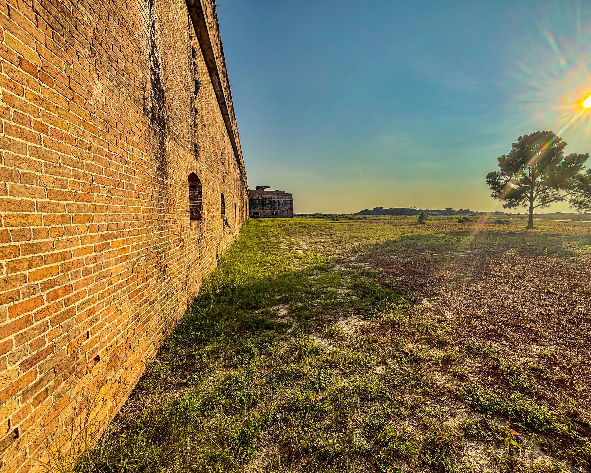 Historic Fort Pickens Wall in Golden Hour Light at Sunset.