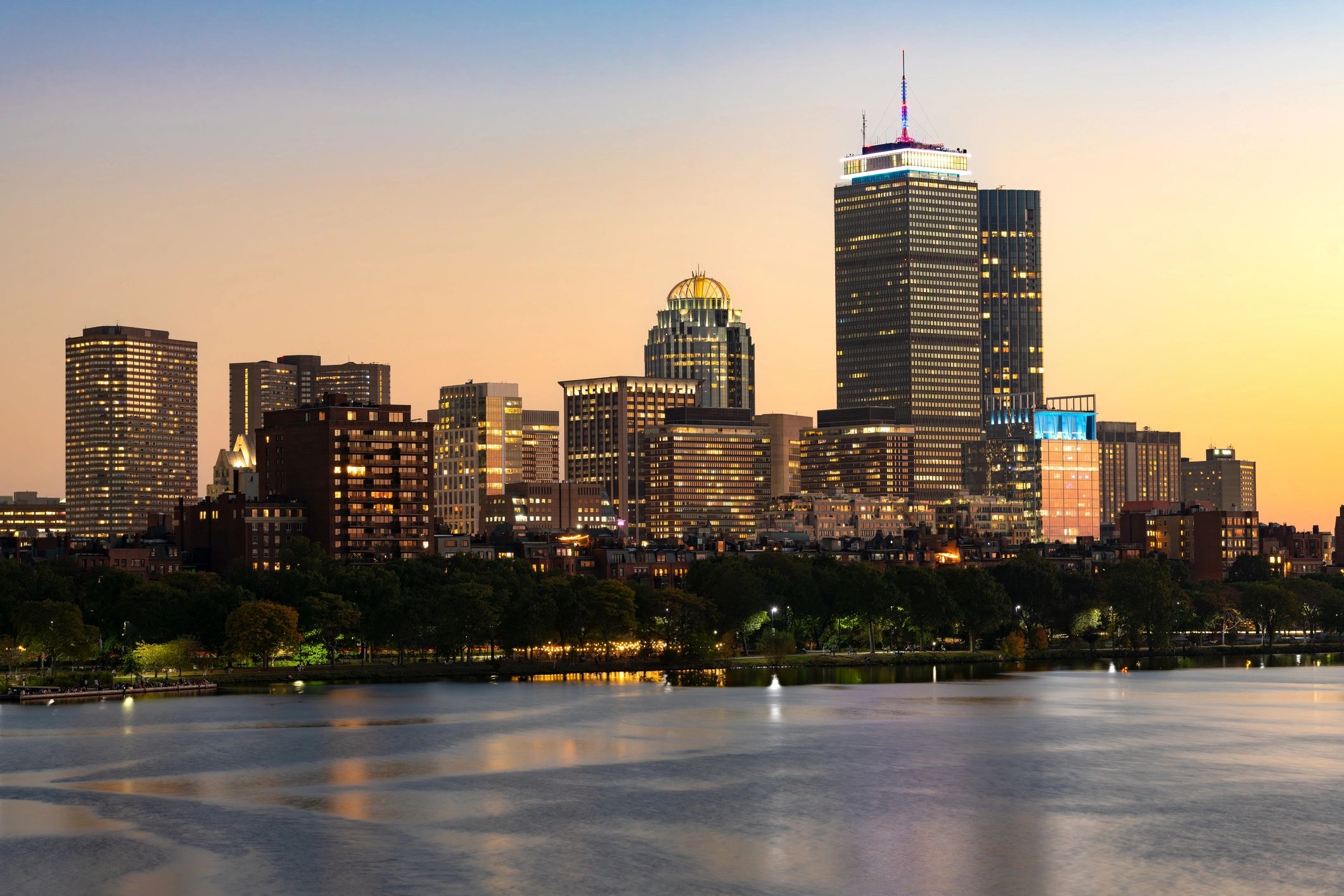 Boston Back Bay skyline at twilight