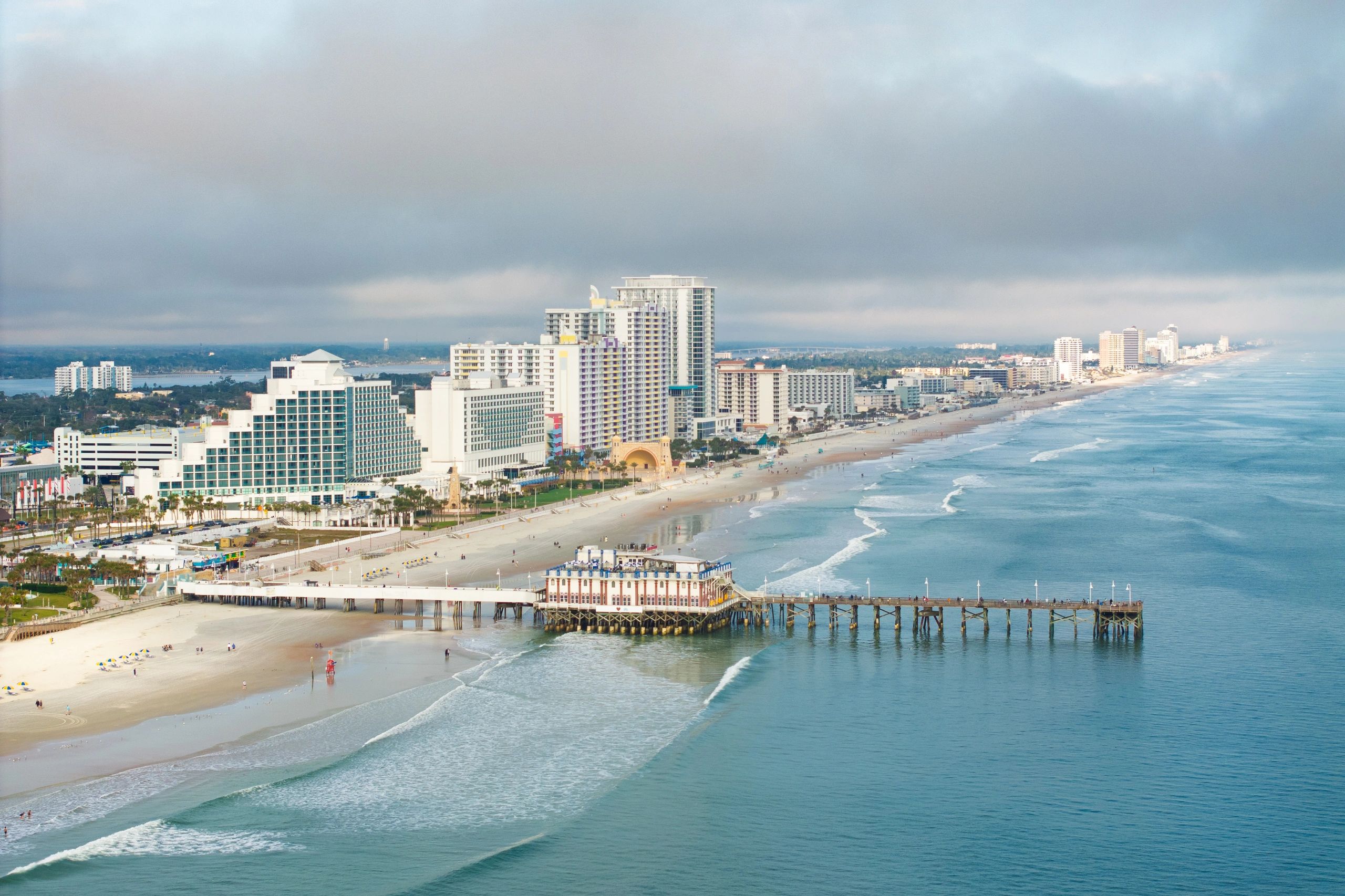 Florida coastal skyline and pier aerial