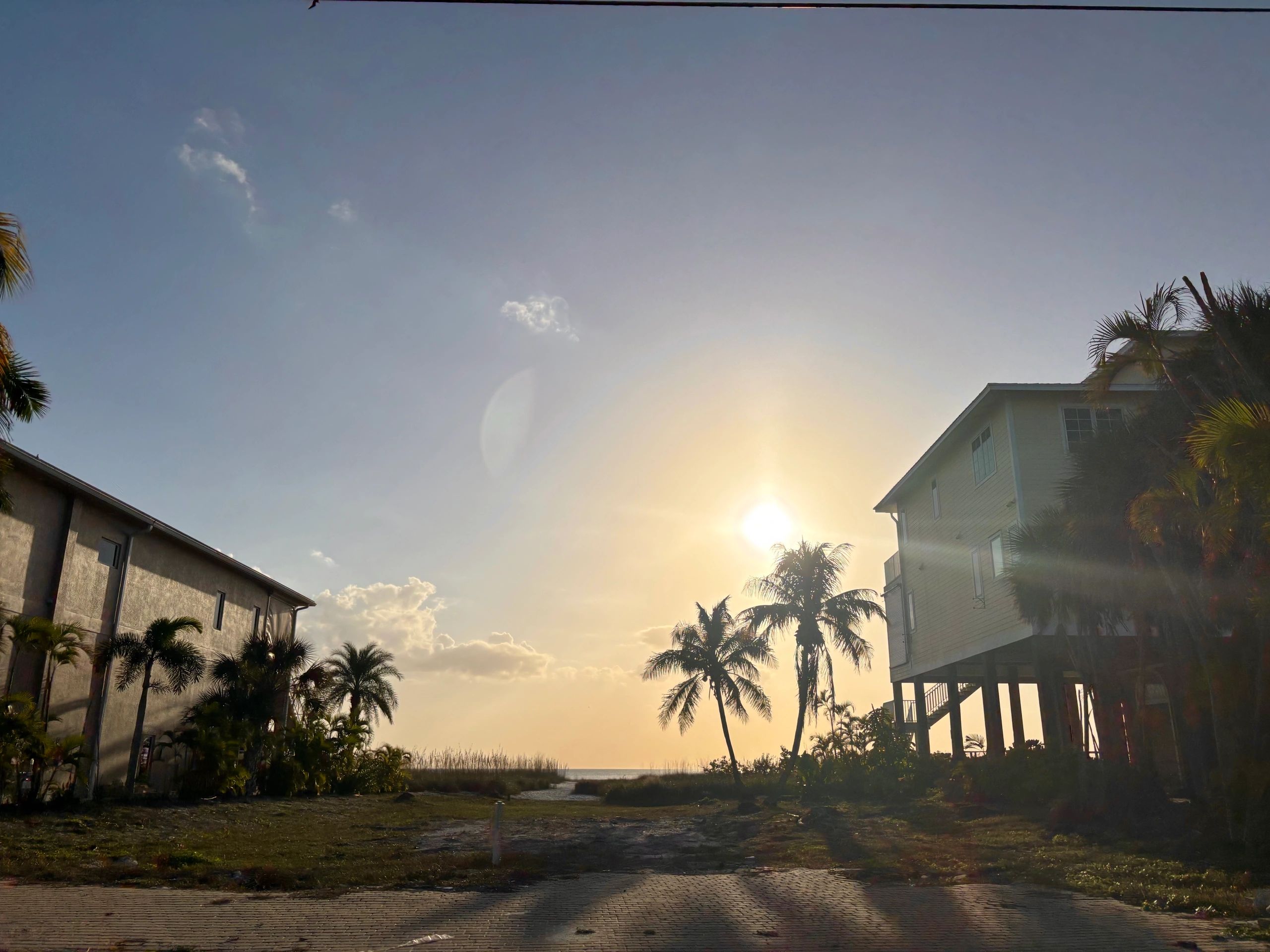 Fort Myers Beach real estate showing coastal development at sunset