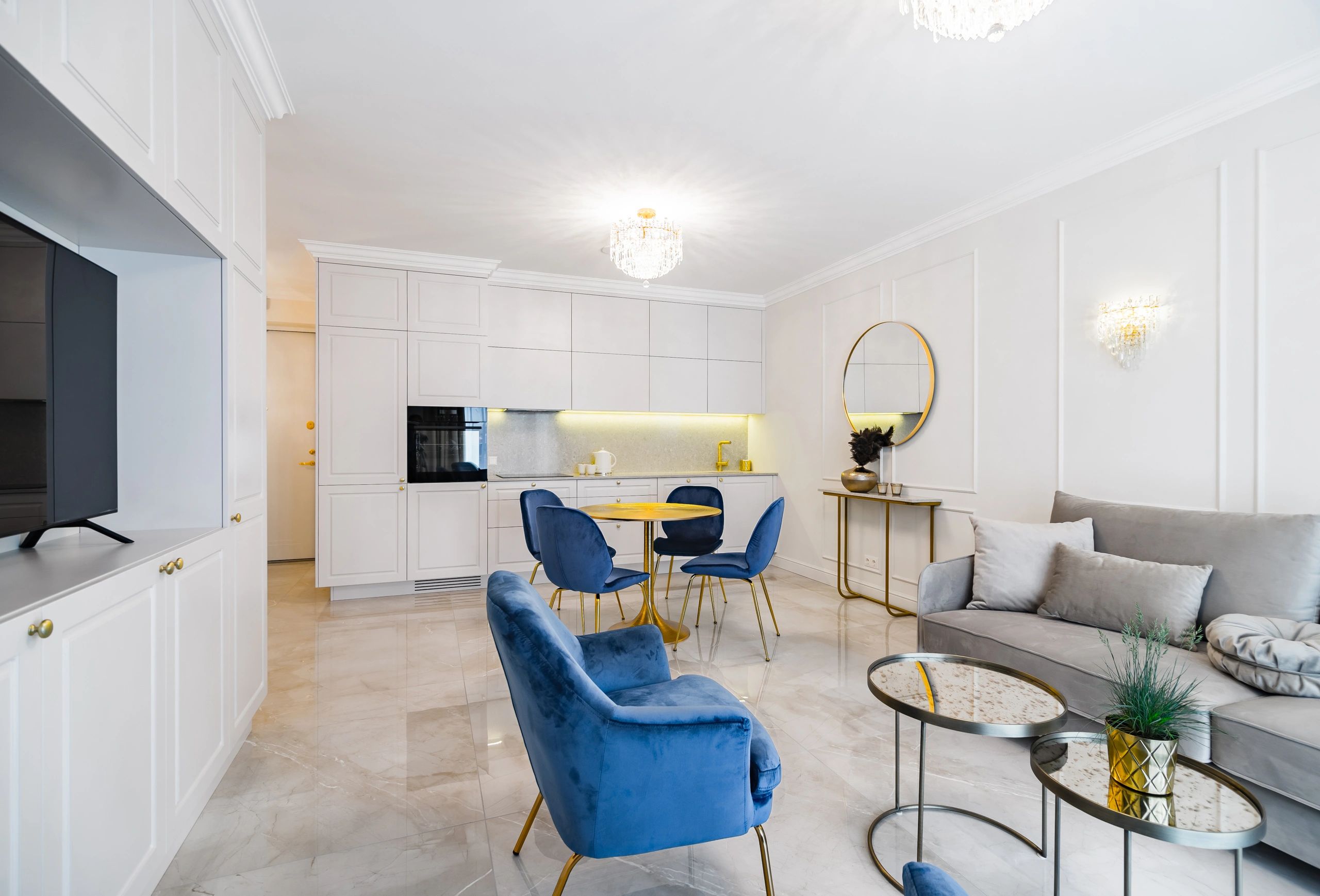 Luxury finished interior with refined lounge seating and warm lighting