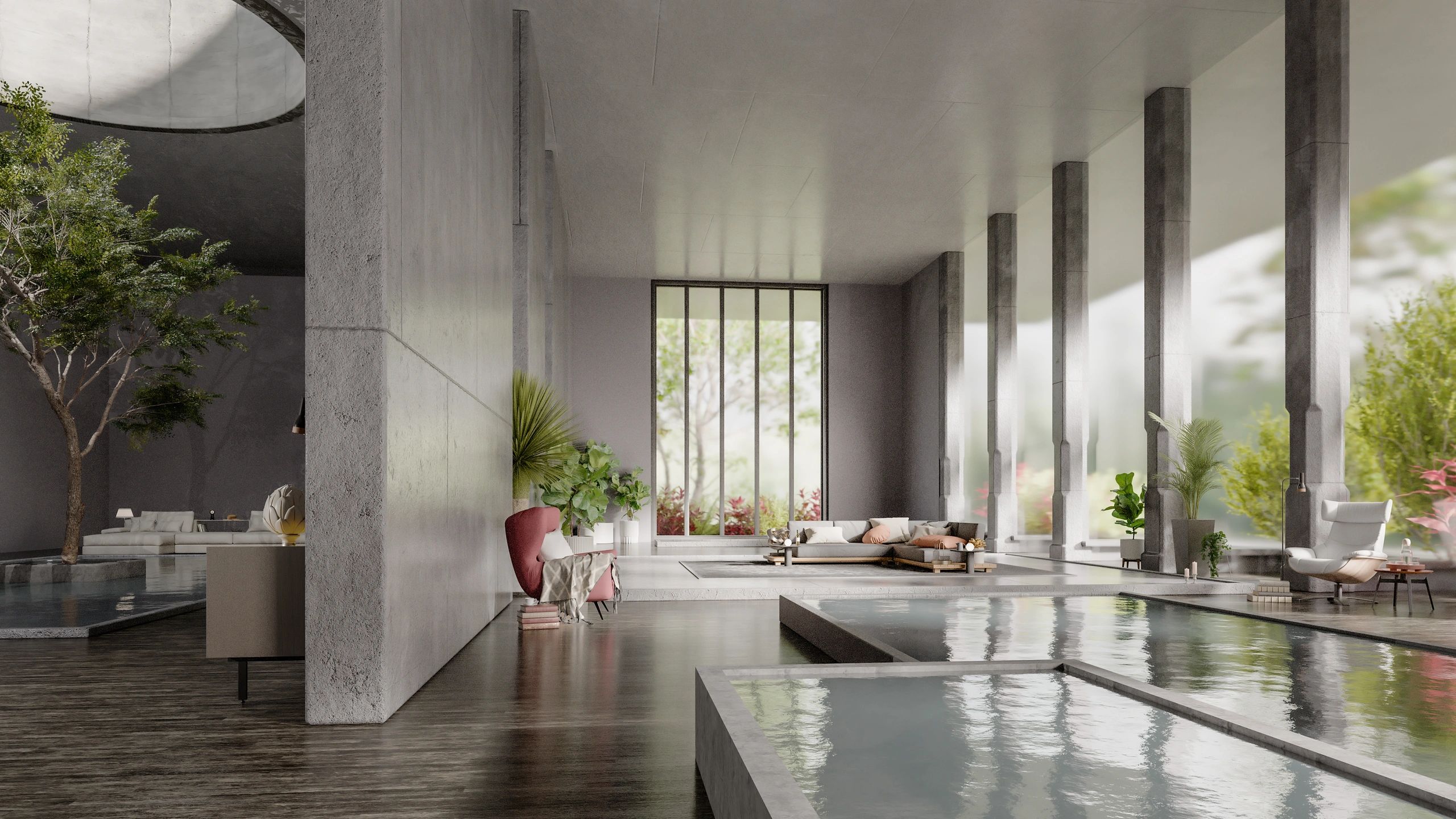 Modern luxurious concrete interior concept for bunker living